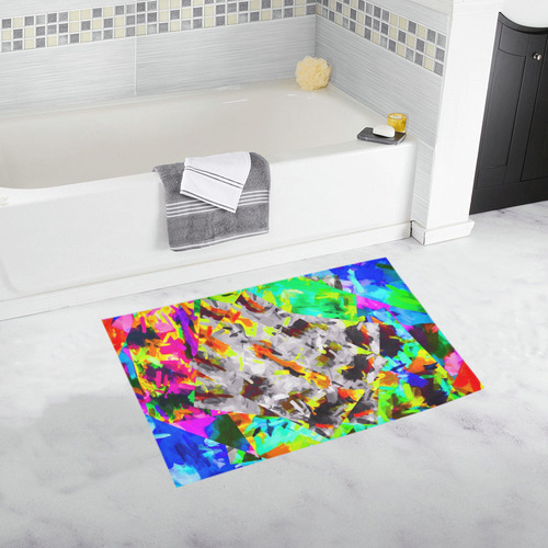 camouflage psychedelic splash painting abstract in blue green orange pink brown Bath Rug 20''x 32''