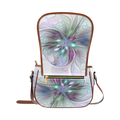 Colorful Fantasy Abstract Modern Fractal Flower Saddle Bag/Large (Model 1649)