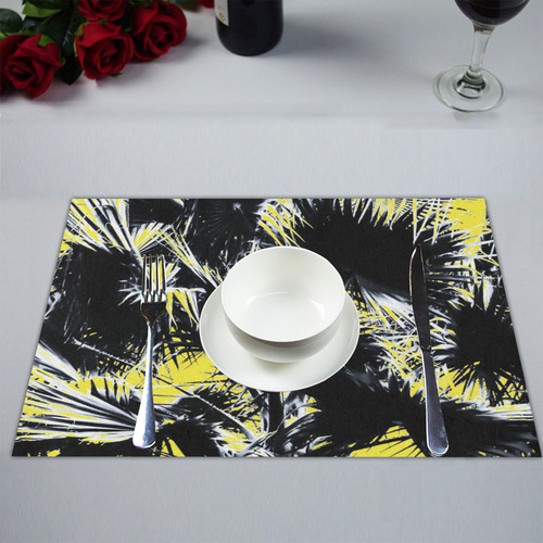 black and white palm leaves with yellow background Placemat 14’’ x 19’’ (Set of 6)