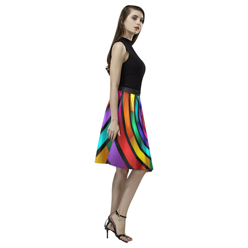 Round Psychedelic Colorful Modern Fractal Graphic Melete Pleated Midi Skirt (Model D15)