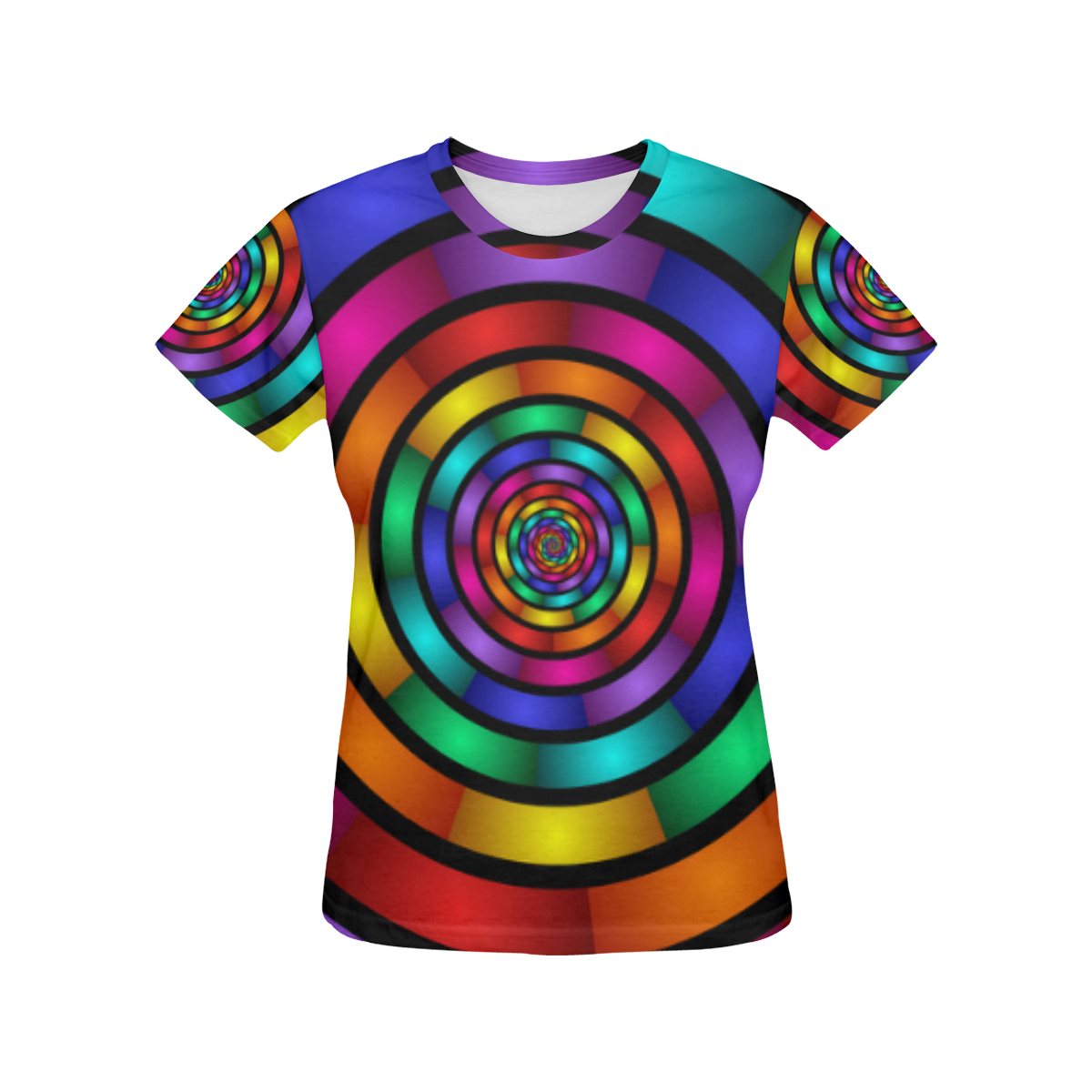 Round Psychedelic Colorful Modern Fractal Graphic All Over Print T-Shirt for Women (USA Size) (Model T40)