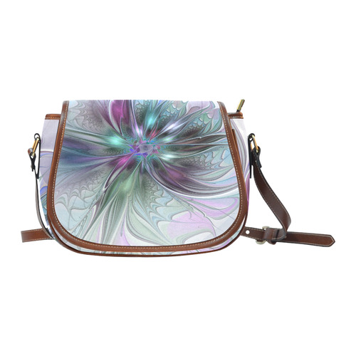 Colorful Fantasy Abstract Modern Fractal Flower Saddle Bag/Large (Model 1649)