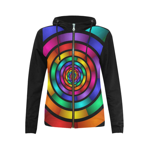 Round Psychedelic Colorful Modern Fractal Graphic All Over Print Full Zip Hoodie for Women (Model H14)