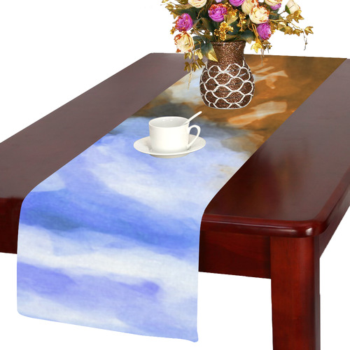 rusty psychedelic splash painting texture abstract background in blue and brown Table Runner 14x72 inch