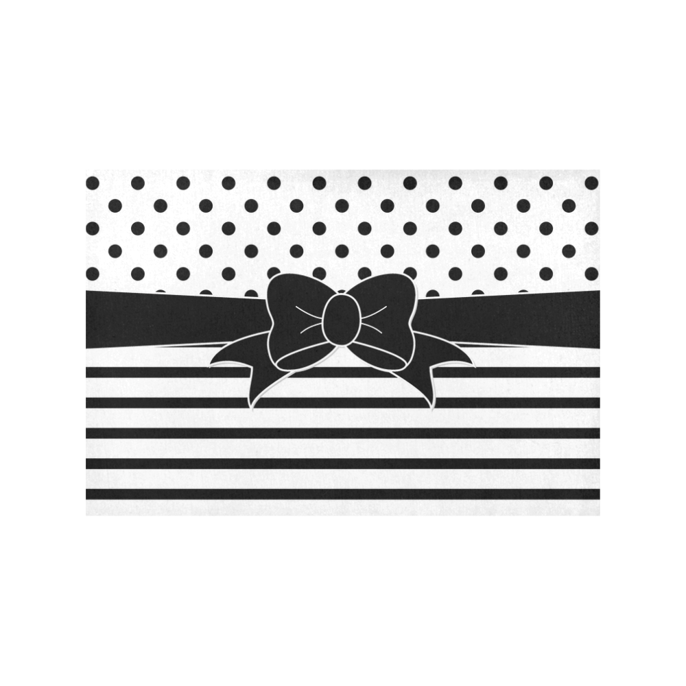 Polka Dots Stripes black white Comic Ribbon black Placemat 12''x18''