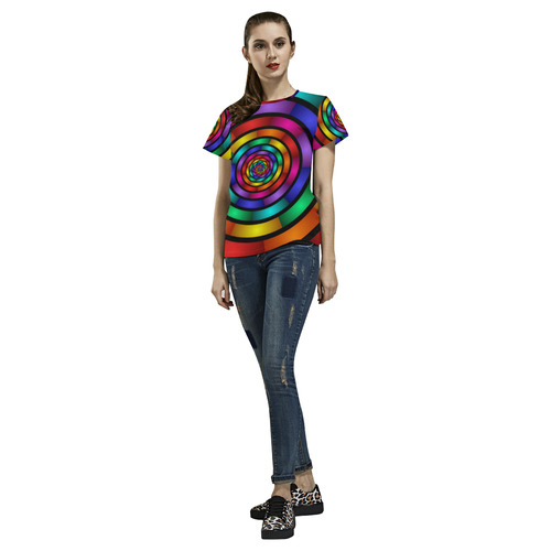 Round Psychedelic Colorful Modern Fractal Graphic All Over Print T-Shirt for Women (USA Size) (Model T40)
