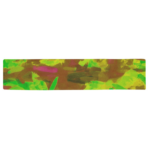 camouflage painting texture abstract background in green yellow brown Table Runner 16x72 inch