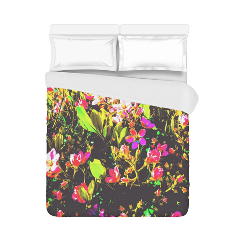 pink flowers with green leaves and blue background Duvet Cover 86"x70" ( All-over-print)