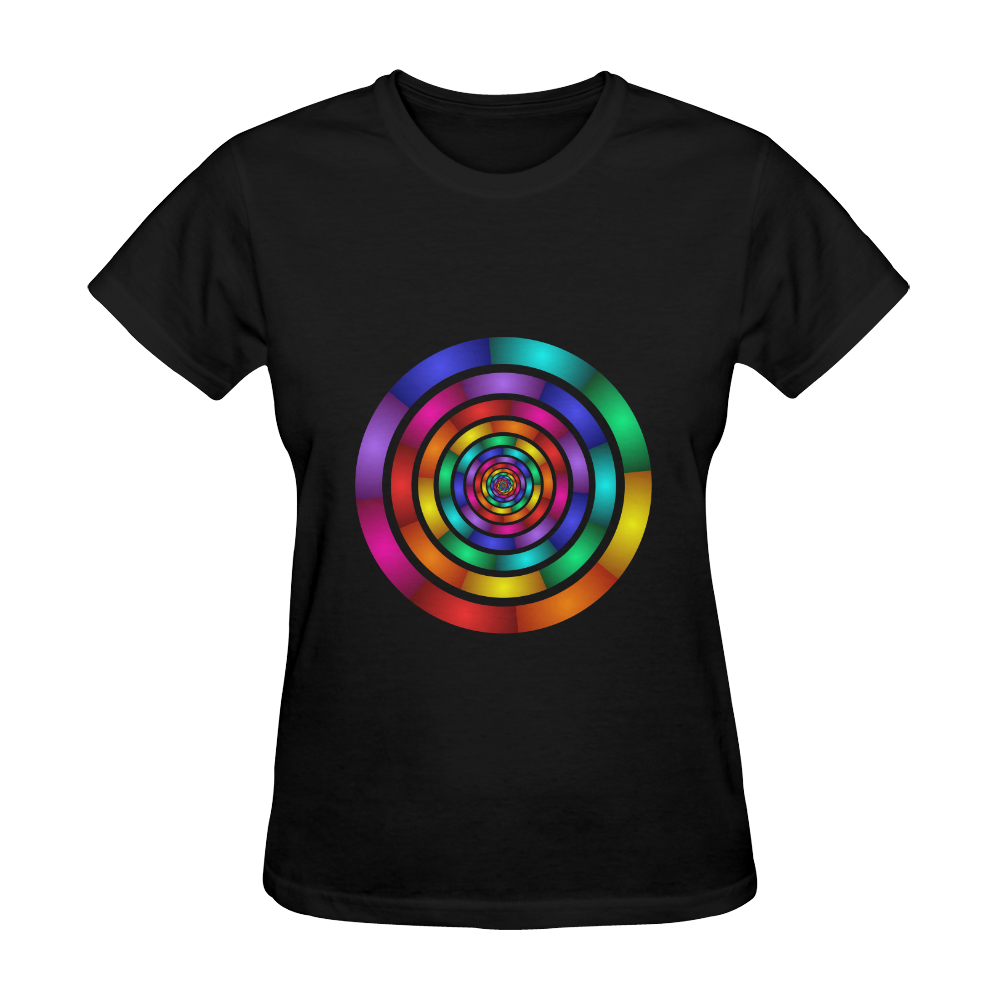 Round Psychedelic Colorful Modern Fractal Graphic Sunny Women's T-shirt (Model T05)