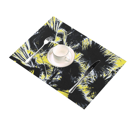 black and white palm leaves with yellow background Placemat 14’’ x 19’’ (Set of 4)