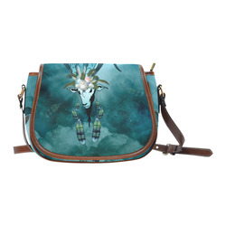 The billy goat with feathers and flowers Saddle Bag/Small (Model 1649) Full Customization
