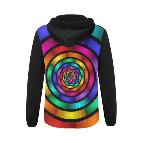 Round Psychedelic Colorful Modern Fractal Graphic All Over Print Full Zip Hoodie for Women (Model H14)