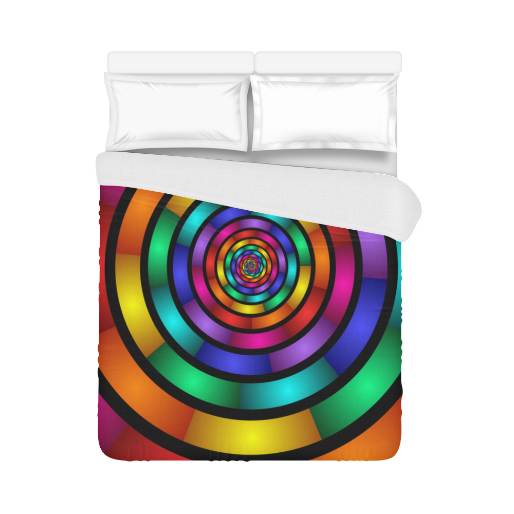 Round Psychedelic Colorful Modern Fractal Graphic Duvet Cover 86"x70" ( All-over-print)