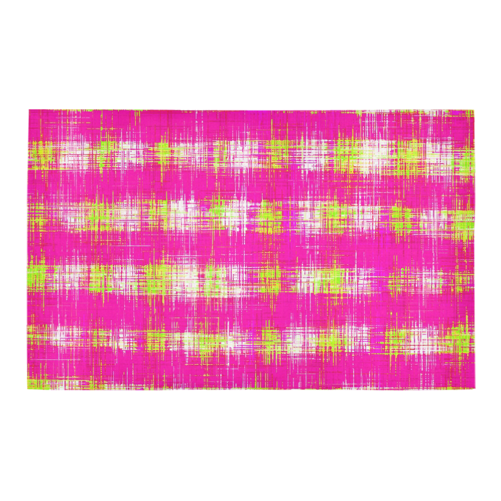plaid pattern graffiti painting abstract in pink and yellow Bath Rug 20''x 32''