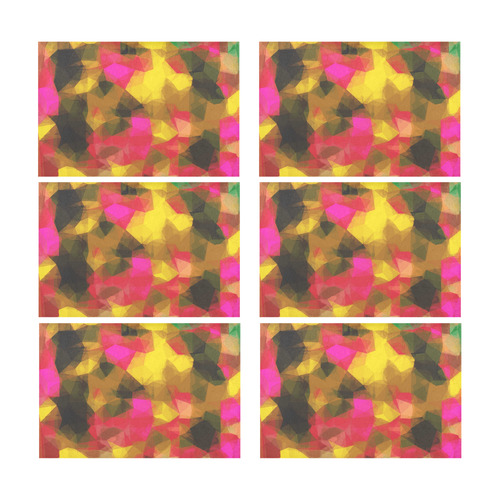 psychedelic geometric polygon shape pattern abstract in pink yellow green Placemat 12’’ x 18’’ (Set of 6)