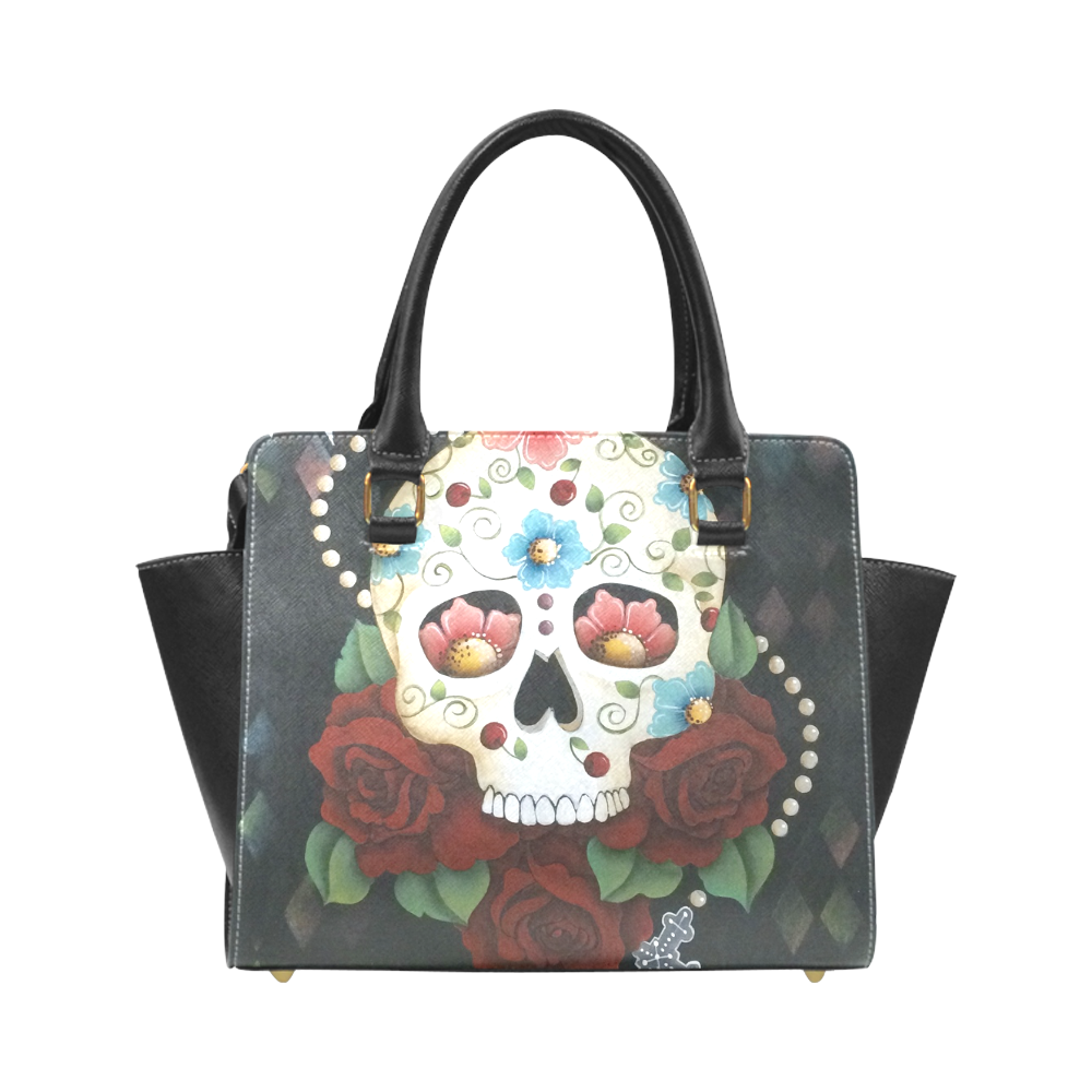 Sugar Skull Purse Rivet Shoulder Handbag (Model 1645) | ID: D1670694