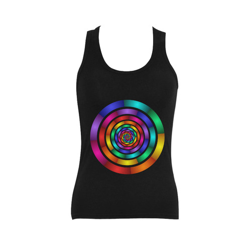 Round Psychedelic Colorful Modern Fractal Graphic Women's Shoulder-Free Tank Top (Model T35)