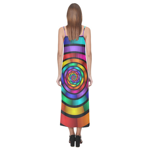 Round Psychedelic Colorful Modern Fractal Graphic V-Neck Open Fork Long Dress(Model D18)