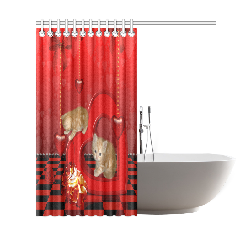 Cute kitten with hearts Shower Curtain 69"x70"