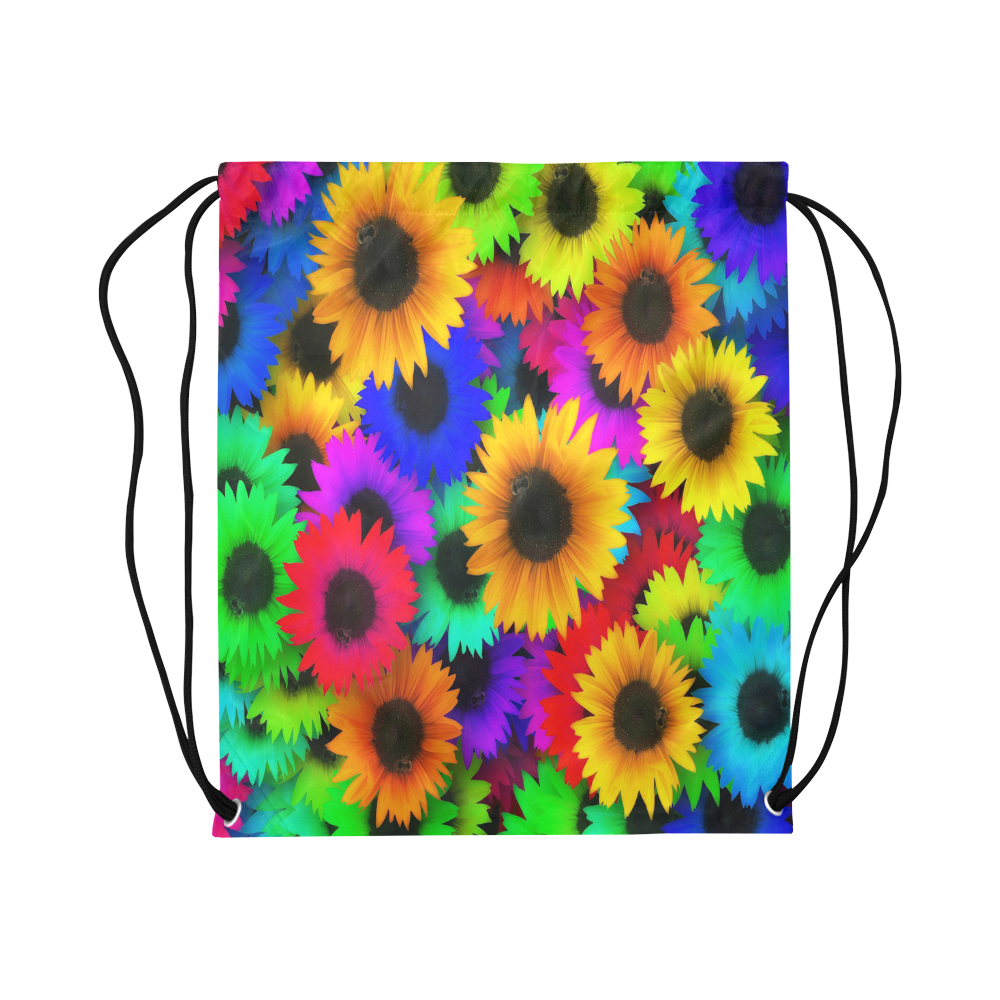 Neon Rainbow Pop Sunflowers Large Drawstring Bag Model 1604 (Twin Sides)  16.5"(W) * 19.3"(H)