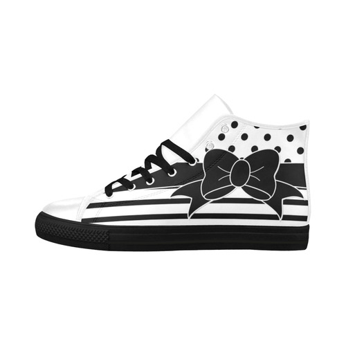 Polka Dots Stripes black white Comic Ribbon black Aquila High Top Microfiber Leather Women's Shoes (Model 032)