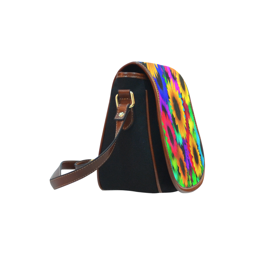 Neon Rainbow Pop Sunflowers Saddle Bag/Small (Model 1649)(Flap Customization)