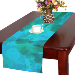 splash painting abstract texture in blue and green Table Runner 16x72 inch
