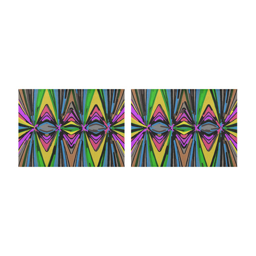 psychedelic geometric graffiti triangle pattern in pink green blue yellow and brown Placemat 14’’ x 19’’ (Set of 2)