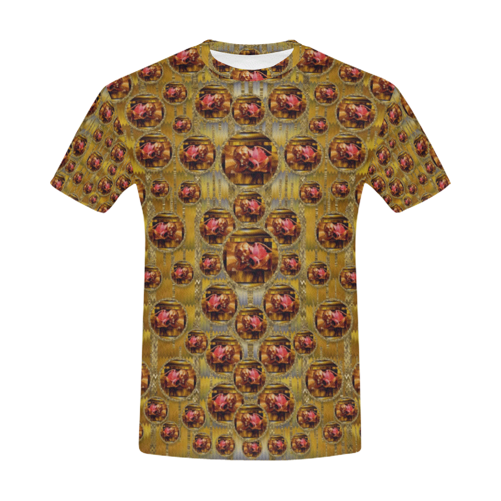 Angels in gold and flowers of paradise rocks All Over Print T-Shirt for Men (USA Size) (Model T40)