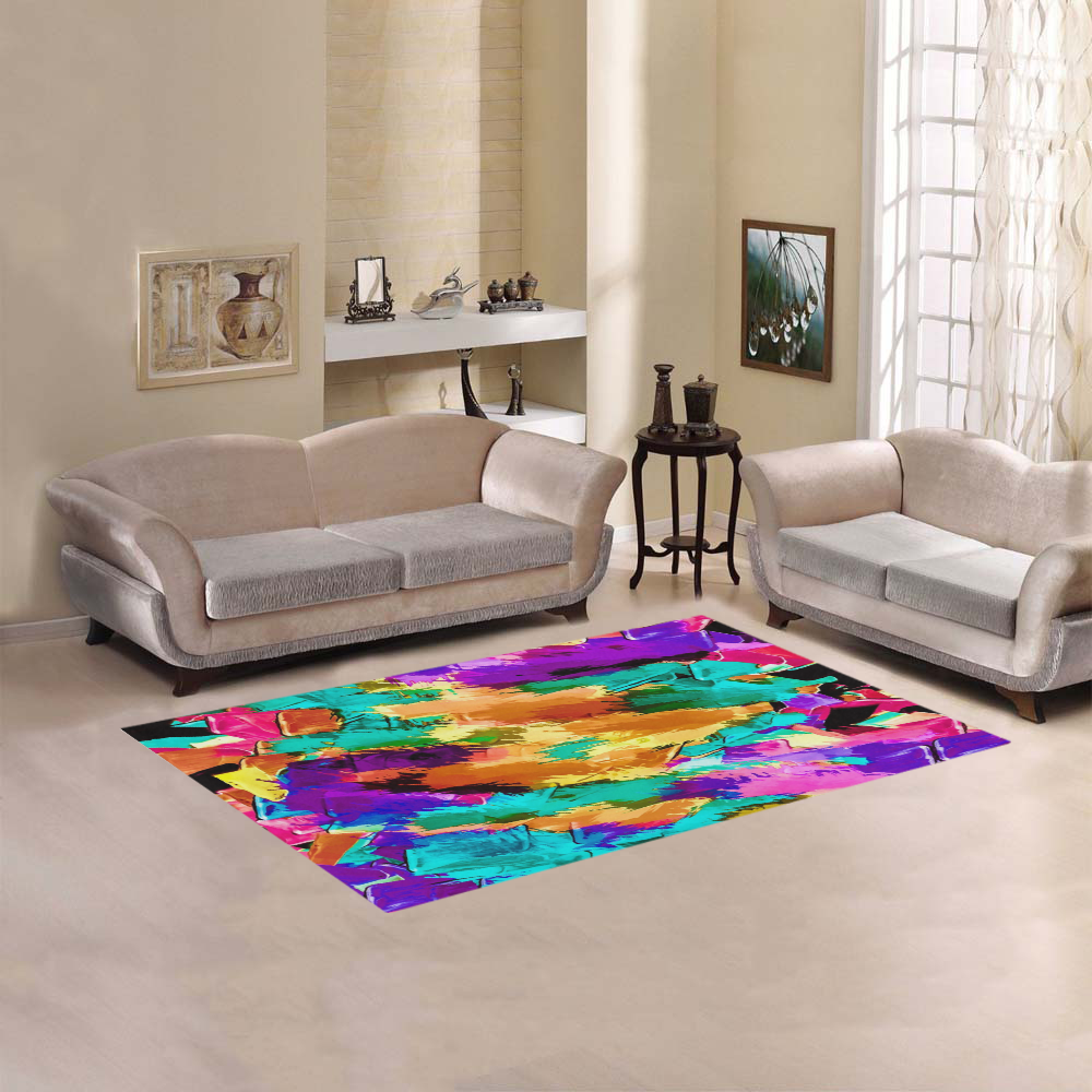 psychedelic splash painting texture abstract background in pink green purple yellow brown Area Rug 5'x3'3''
