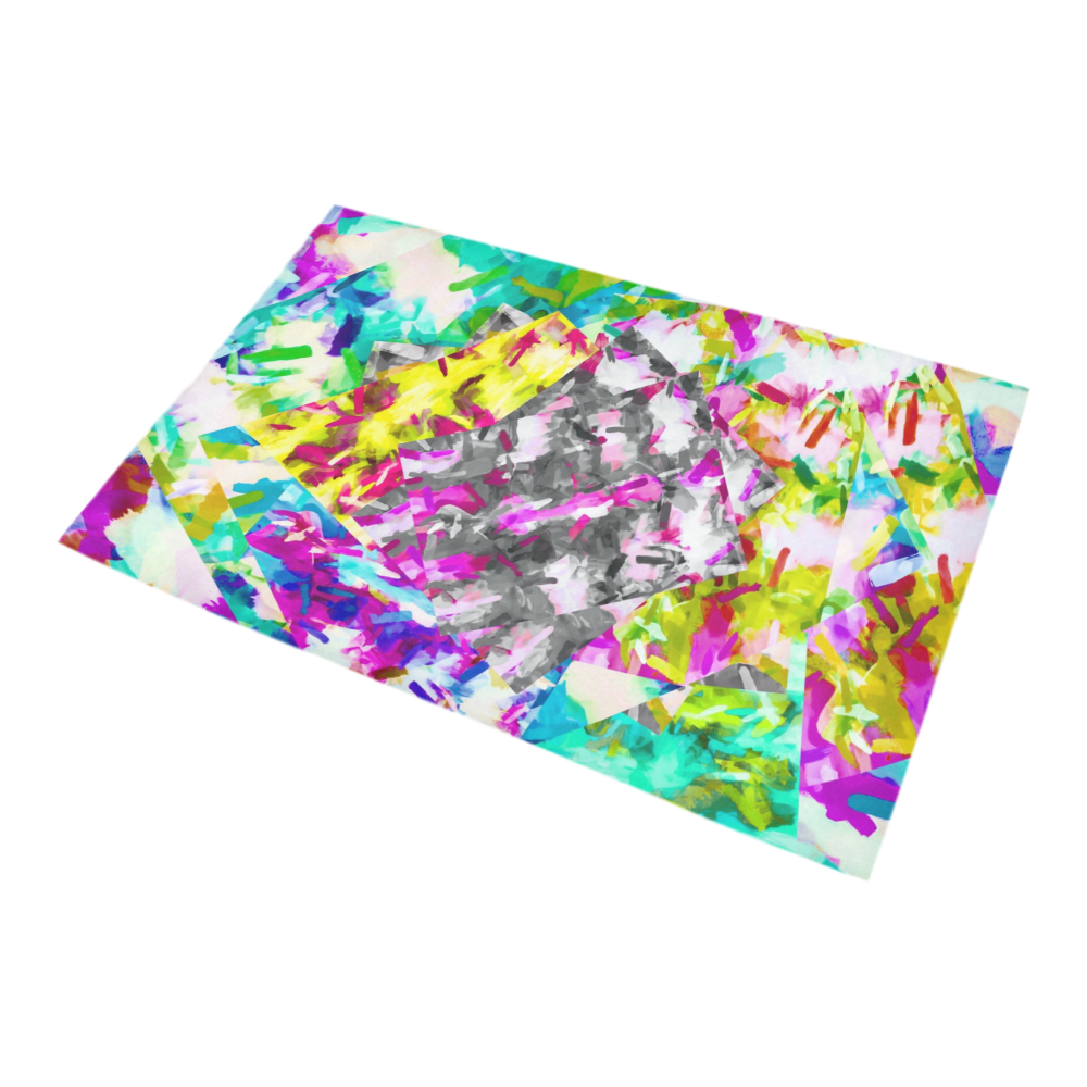 camouflage psychedelic splash painting abstract in pink blue yellow green purple Bath Rug 20''x 32''