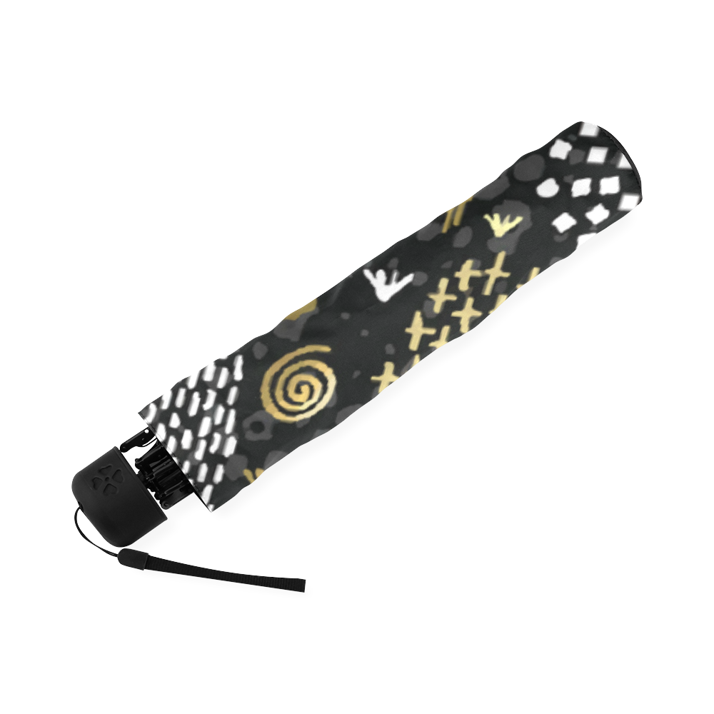 Black Gold Elegant Abstract Pattern Foldable Umbrella (Model U01)