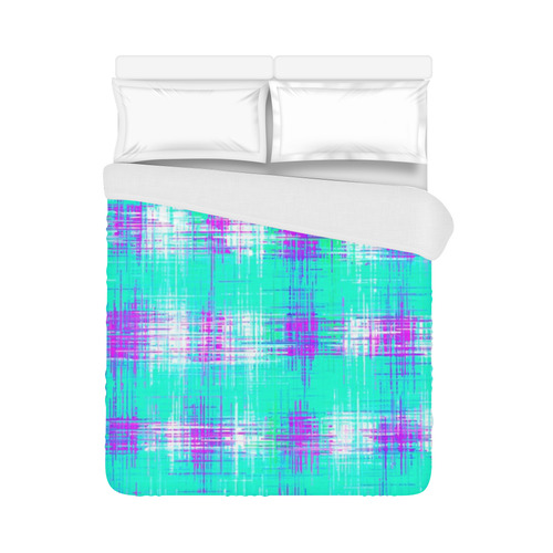 plaid pattern graffiti painting abstract in blue green and pink Duvet Cover 86"x70" ( All-over-print)