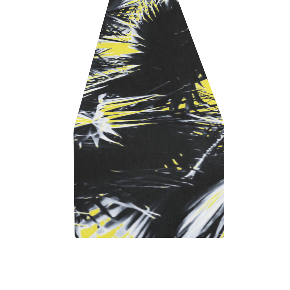 black and white palm leaves with yellow background Table Runner 16x72 inch