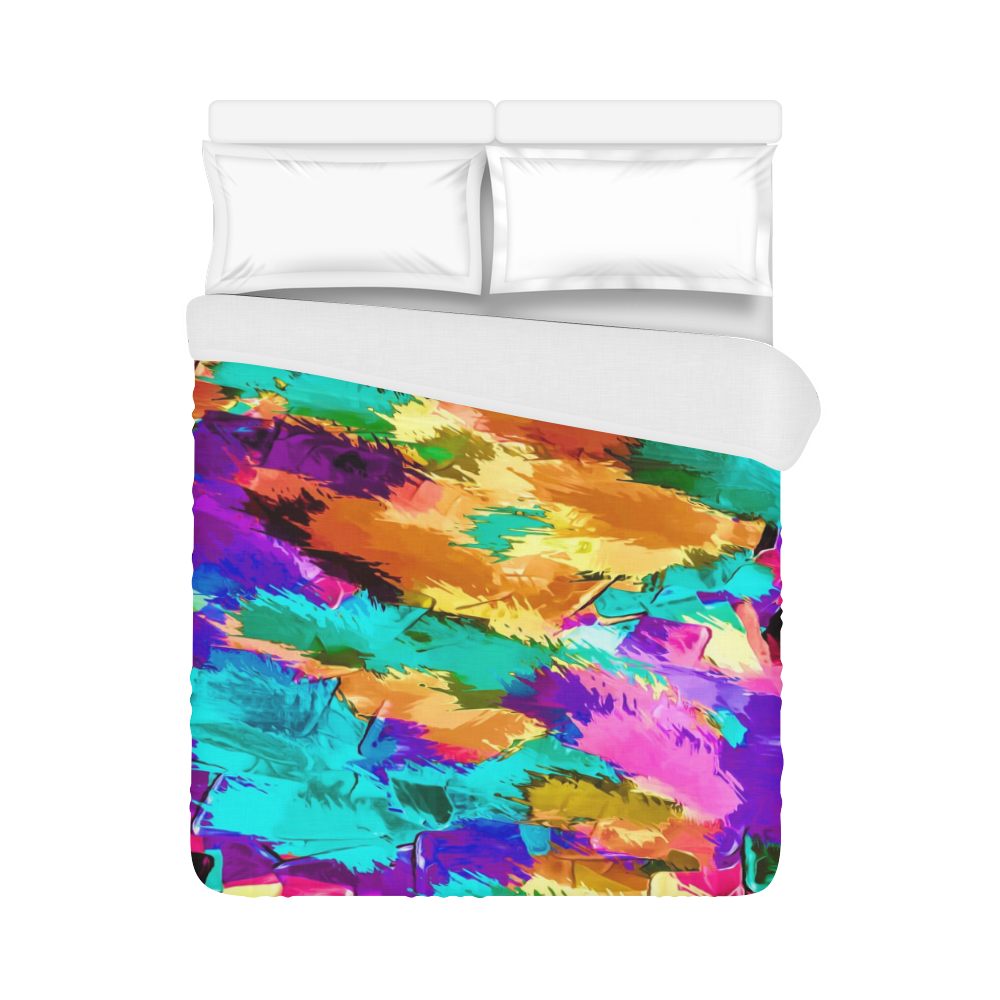 psychedelic splash painting texture abstract background in pink green purple yellow brown Duvet Cover 86"x70" ( All-over-print)