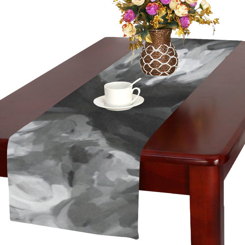 camouflage abstract painting texture background in black and white Table Runner 16x72 inch