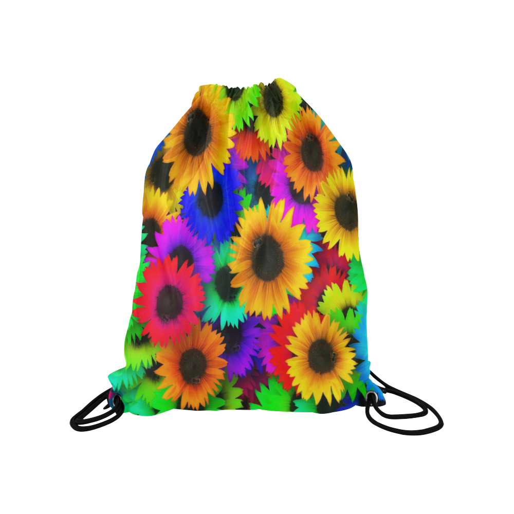 Neon Rainbow Pop Sunflowers Medium Drawstring Bag Model 1604 (Twin Sides) 13.8"(W) * 18.1"(H)