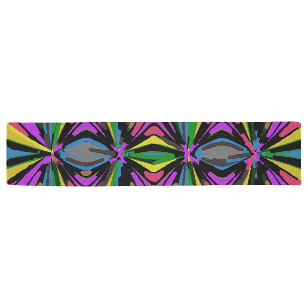 psychedelic geometric graffiti triangle pattern in pink green blue yellow and brown Table Runner 16x72 inch