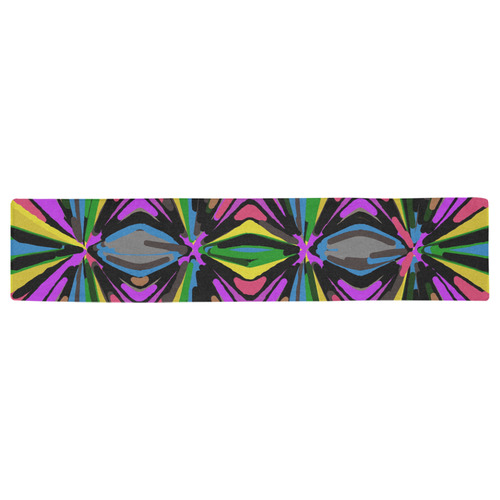 psychedelic geometric graffiti triangle pattern in pink green blue yellow and brown Table Runner 16x72 inch