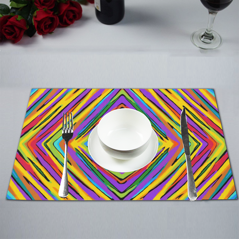 psychedelic geometric graffiti square pattern abstract in blue purple pink yellow green Placemat 12’’ x 18’’ (Set of 2)