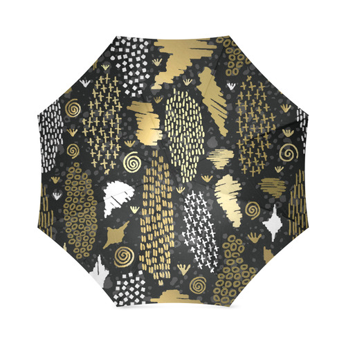 Black Gold Elegant Abstract Pattern Foldable Umbrella (Model U01)