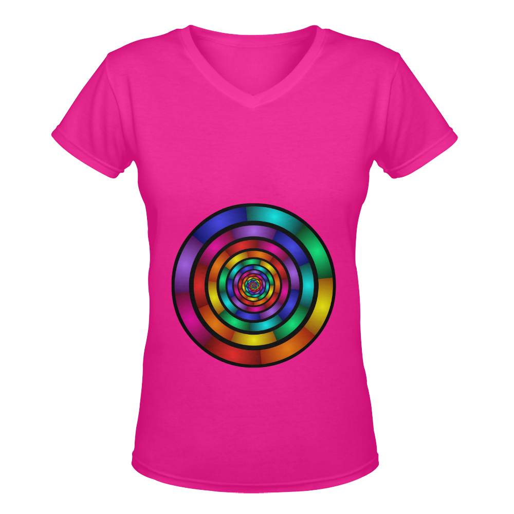 Round Psychedelic Colorful Modern Fractal Graphic Women's Deep V-neck T-shirt (Model T19)