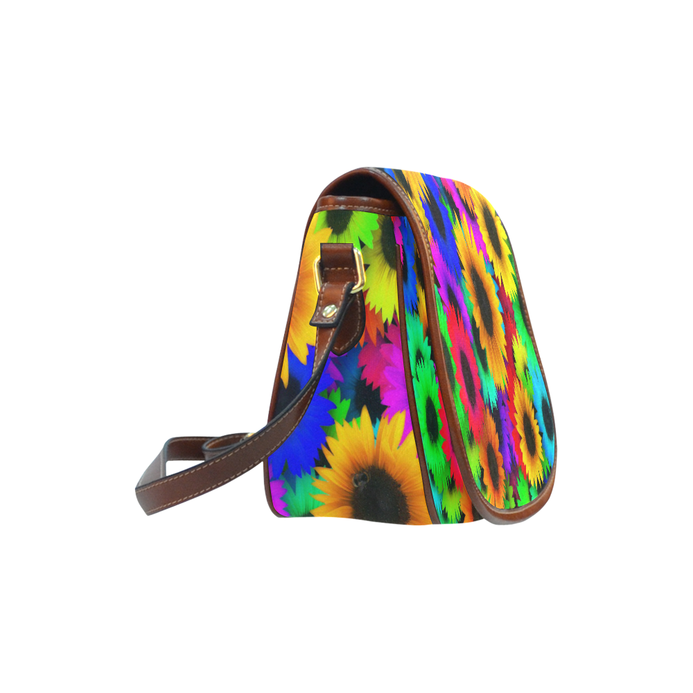 Neon Rainbow Pop Sunflowers Saddle Bag/Large (Model 1649)