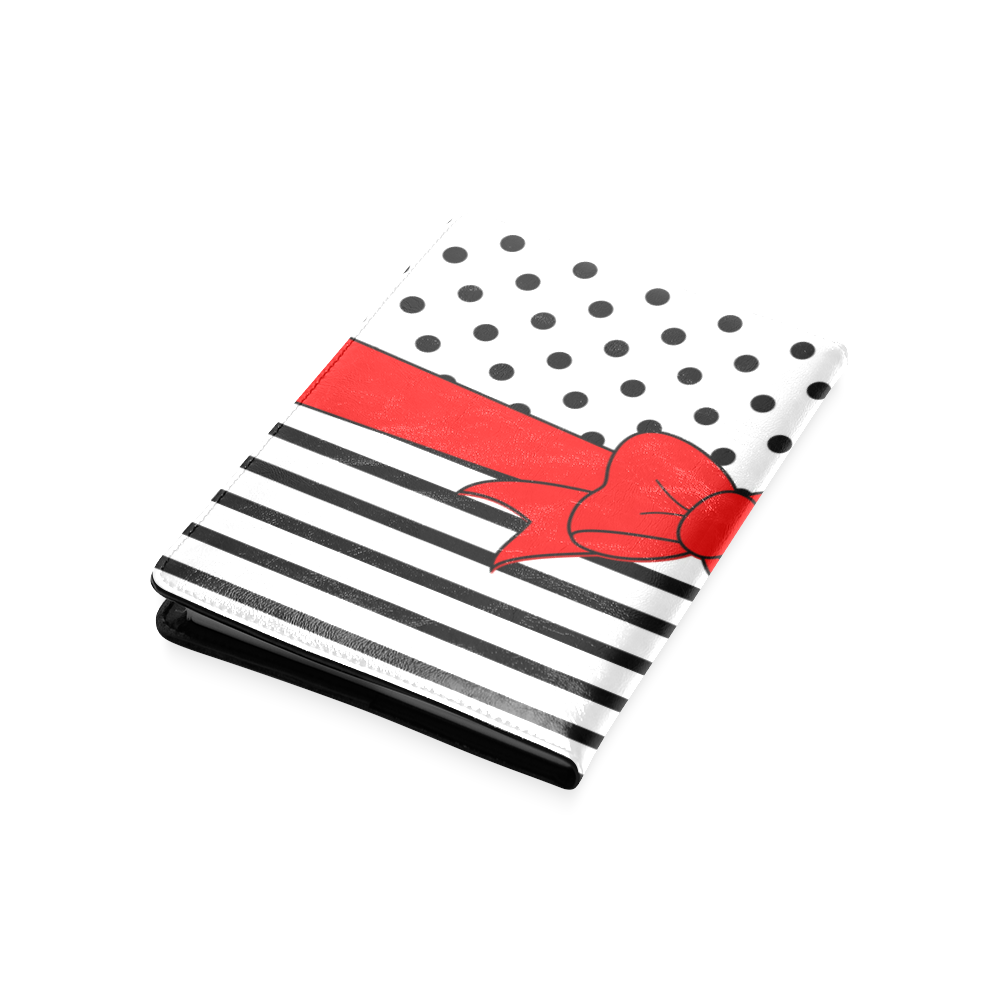 Polka Dots Stripes black white Comic Ribbon red Custom NoteBook A5