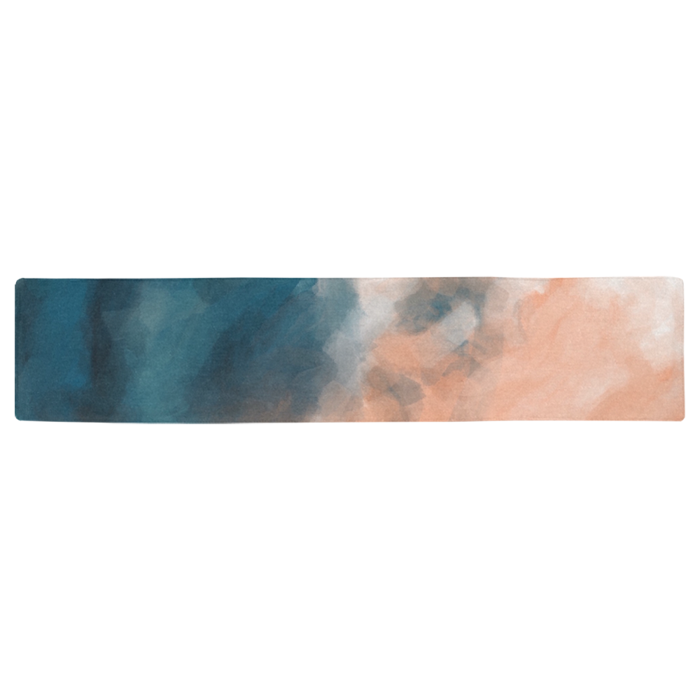 psychedelic splash painting texture abstract background in brown and blue Table Runner 16x72 inch