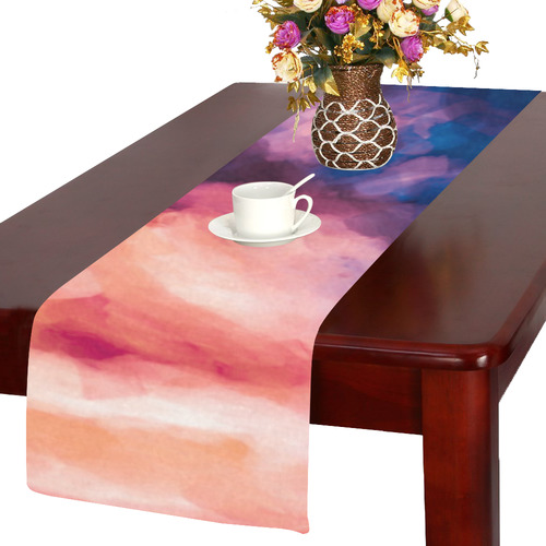 psychedelic milky way splash painting texture abstract background in red purple blue Table Runner 14x72 inch