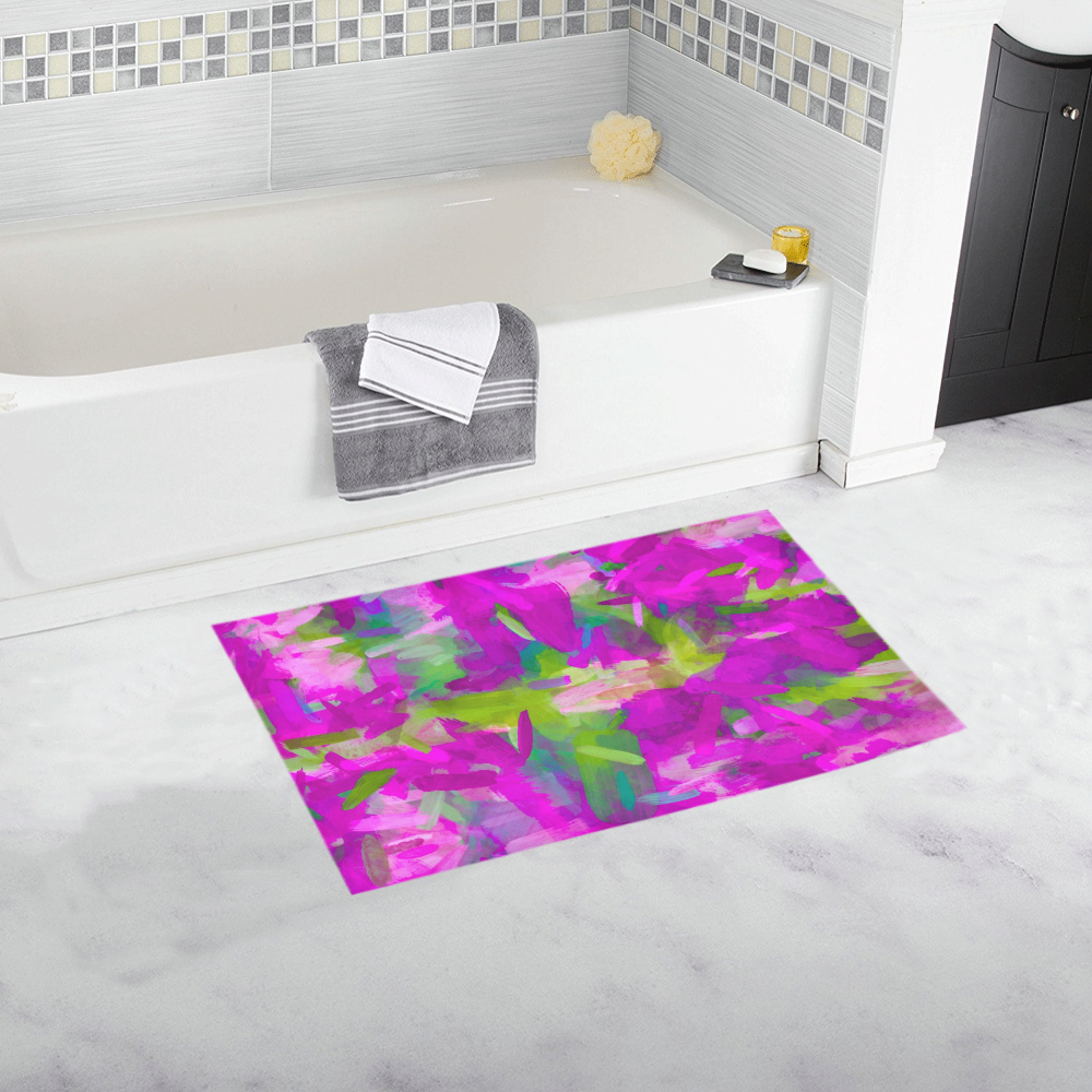 splash painting abstract texture in purple pink green Bath Rug 16''x 28''