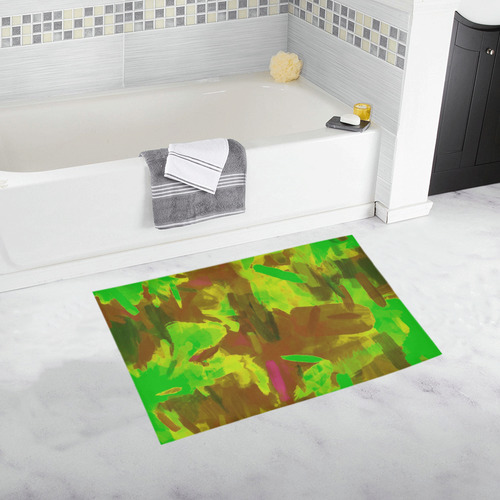camouflage painting texture abstract background in green yellow brown Bath Rug 20''x 32''