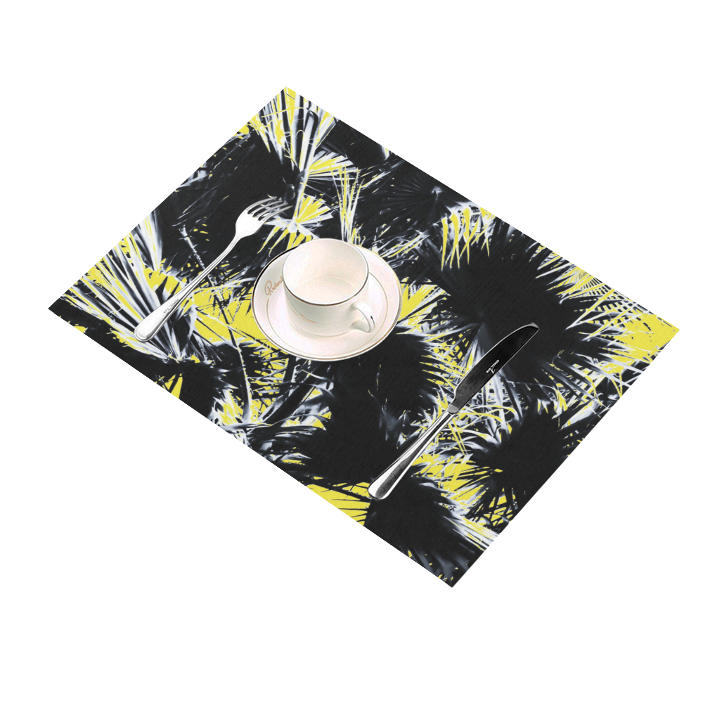 black and white palm leaves with yellow background Placemat 14’’ x 19’’