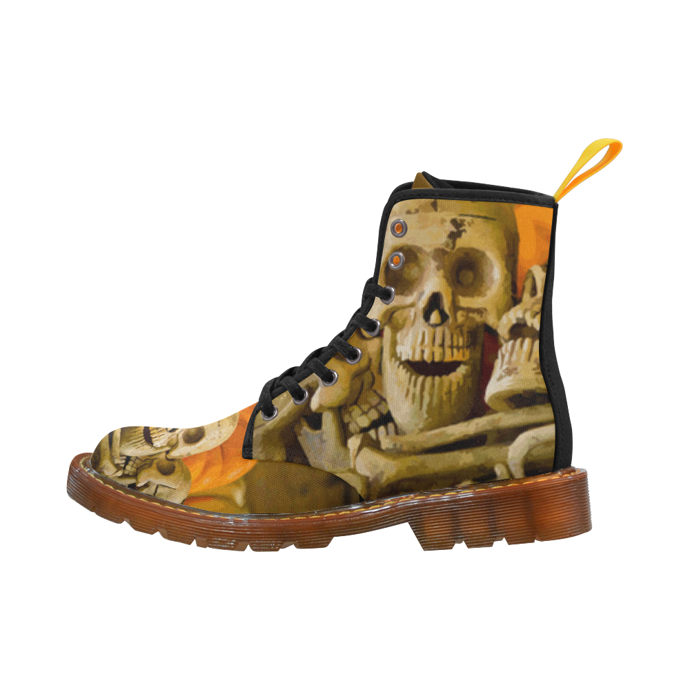 Happy Halloween Skeletons With Pumpkin Martin Boots For Women Model 1203H